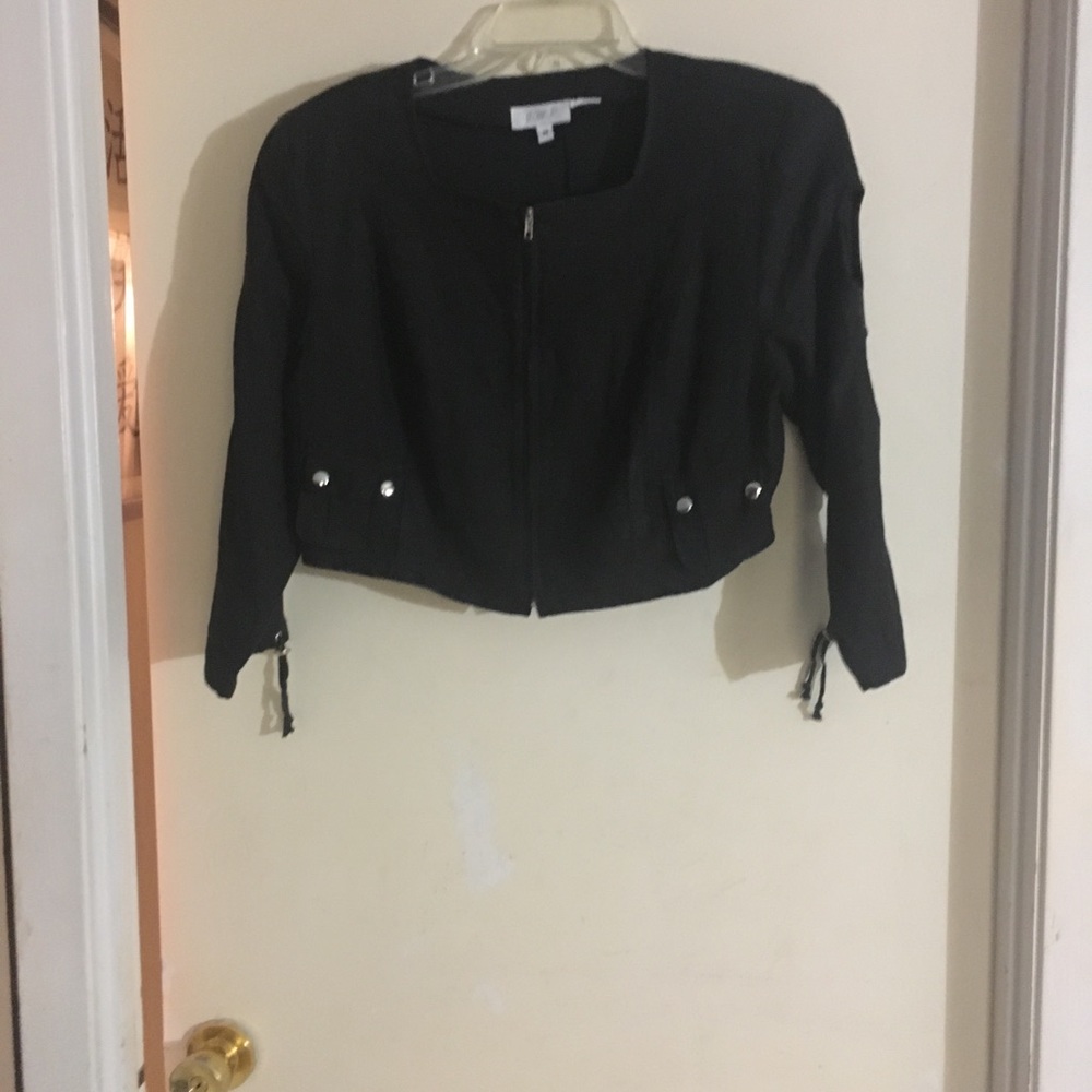 J.M.P Black Linen Zippered Front Midriff Blouse M